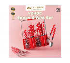 Sendok dan Garpu Set V240C Motif Kotak Warna Merah